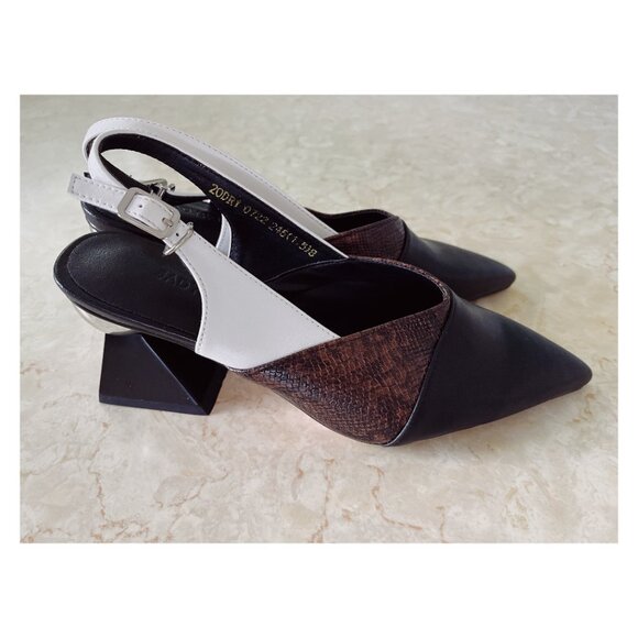 NWOB Jady Rose Sz 7.5 Tri Color Slingback Sculptural Heel Detail Pointed Toe - Picture 2 of 12